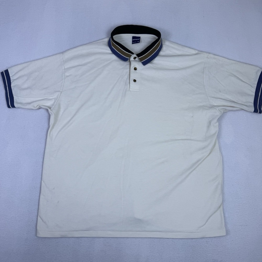 Vintage Swingster Polo Shirt Men XXL White Striped Collar Made in USA 90s